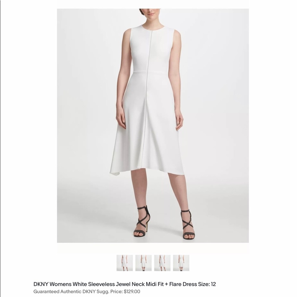 DKNY midi white sleeveless JEWEL scuba dress size 12